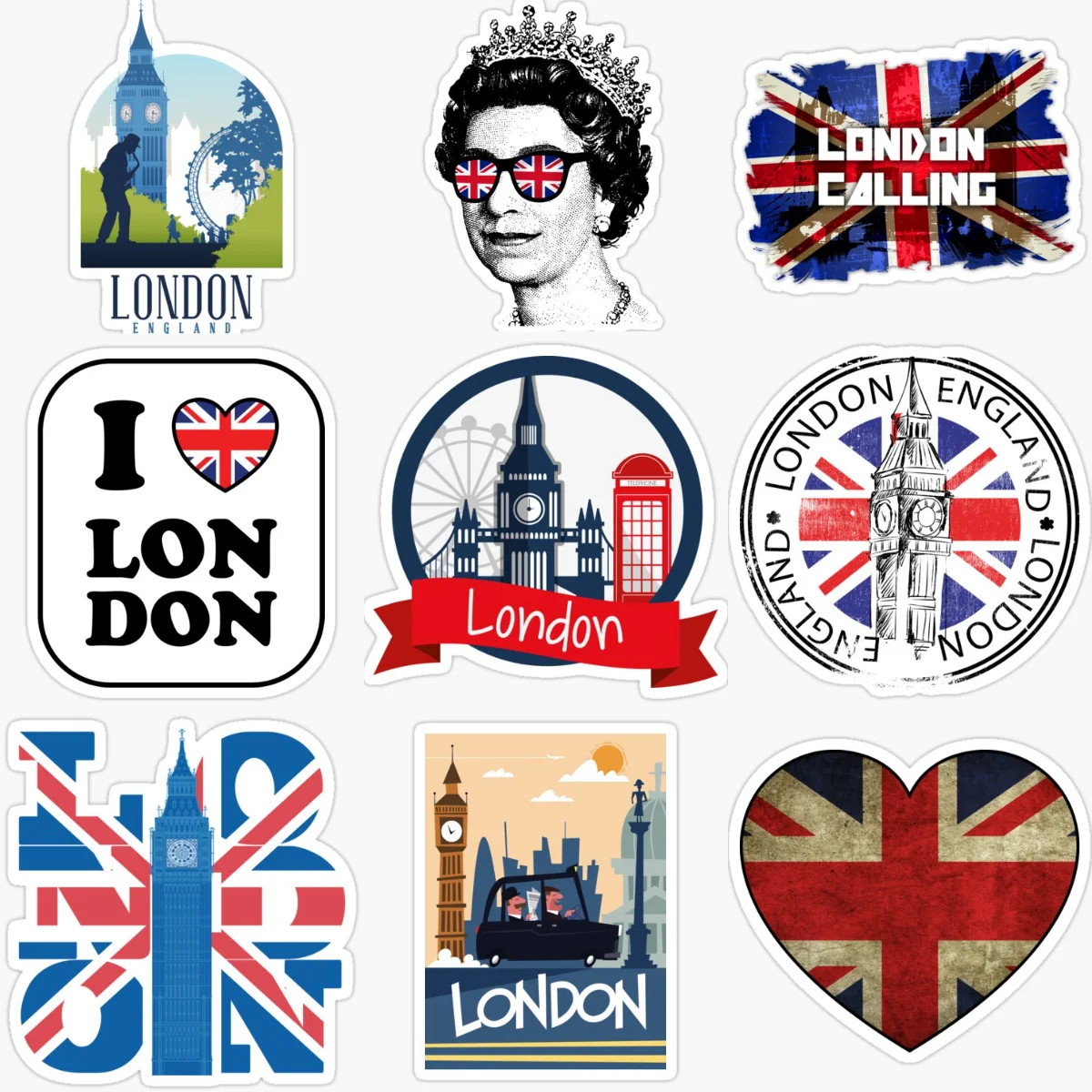 

London England Flag Big Ben Emblem Creative Car Stickers for Car Van Bicycle Helmet Window Wall Decoration Accessories