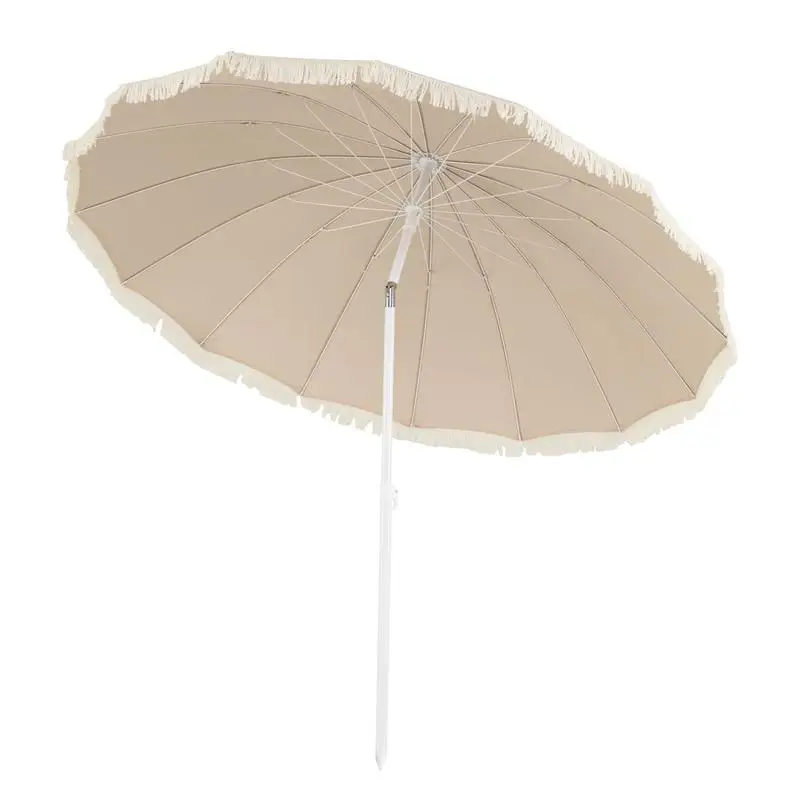 

7 FT Patio Umbrella with Fringe Boho Tassel Umbrella for Outdoor Beach Garden Poolside-Beige