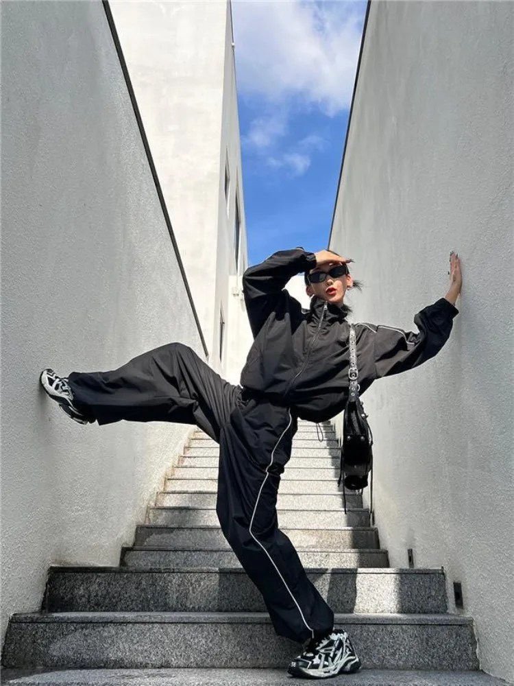 Spring Sports Two-piece Suit Women High Street Sport Track Jacket Loose Sweatpants Ladies Outdoor Joggers Loose Tracksuit Female