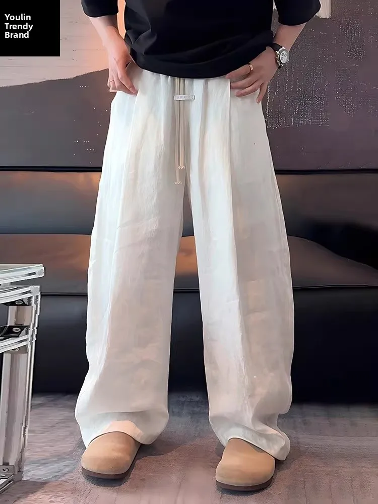 

Lightweight Ice Silk Wide Leg Cotton Linen Men's Summer Pants Loose Drapey Casual Trousers CleanFit Straight Leg All Season