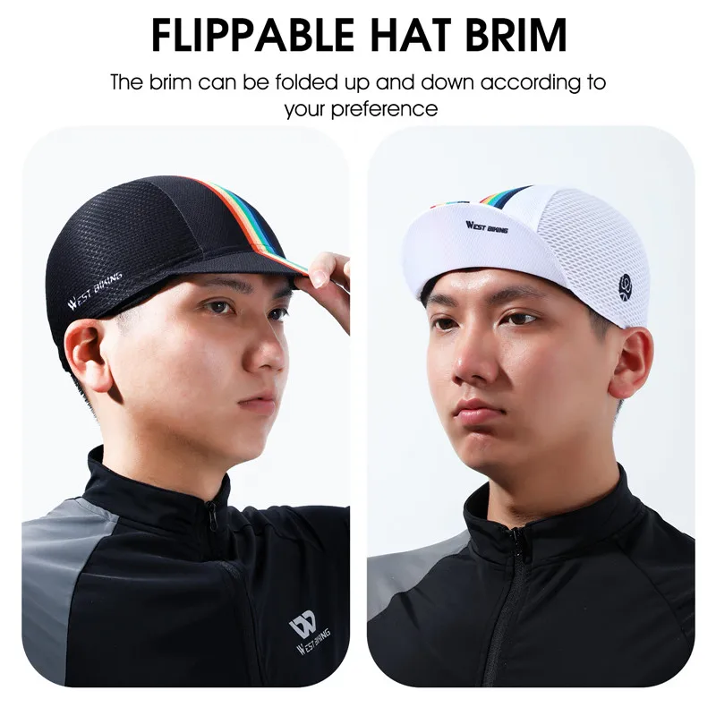 WEST BIKING Summer Cycling Cap with Brim Anti-UV Breathable Quick Dry Bike Hat Elastic Fits 52-62cm for Men Women Running Fishin