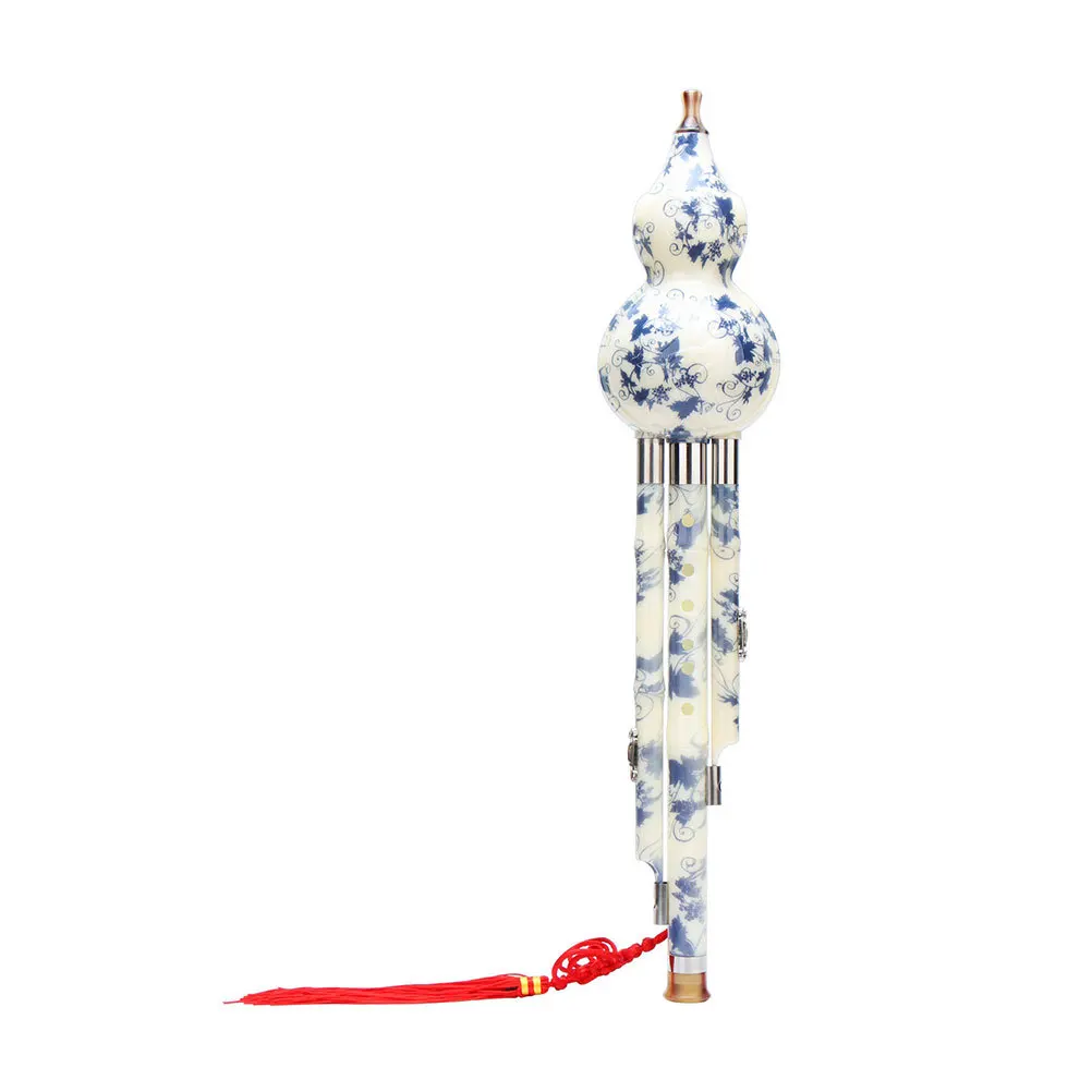 

Synthetic Porcelain Cucurbit Flute Blue White Pattern Chinese Traditional Instrument For Beginner Durable Elegant Design