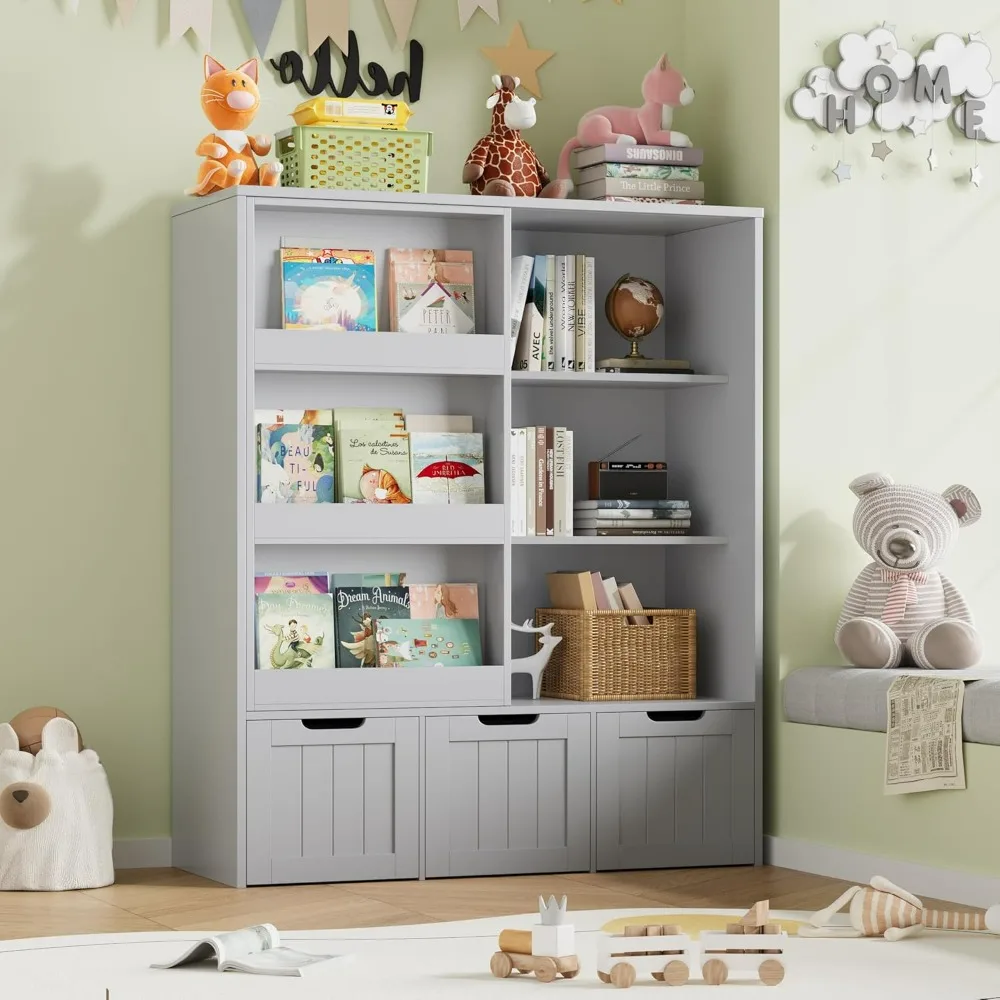 

Toy Storage Organizer with Sliding Book Shelf, Toy Organizers and Storage , Playroom Organization and Storage Kids Bookshelf