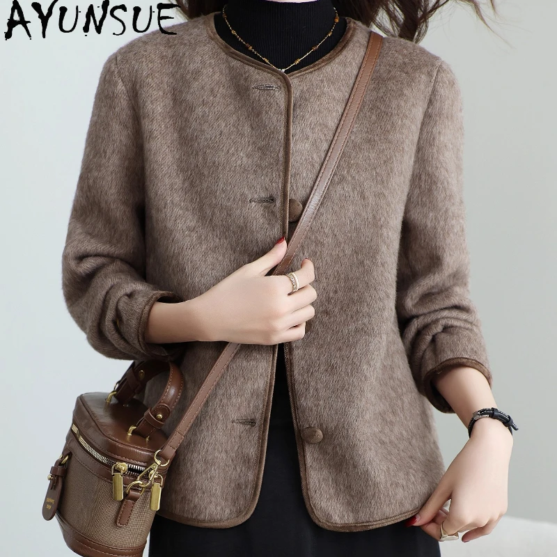 

YUNSUE 80% шерстяное пальто, женская весенне-осенняя одежда, двусторонние шерстяные куртки, женские новые пальто, 10% кролик 2025 Пальто Женское