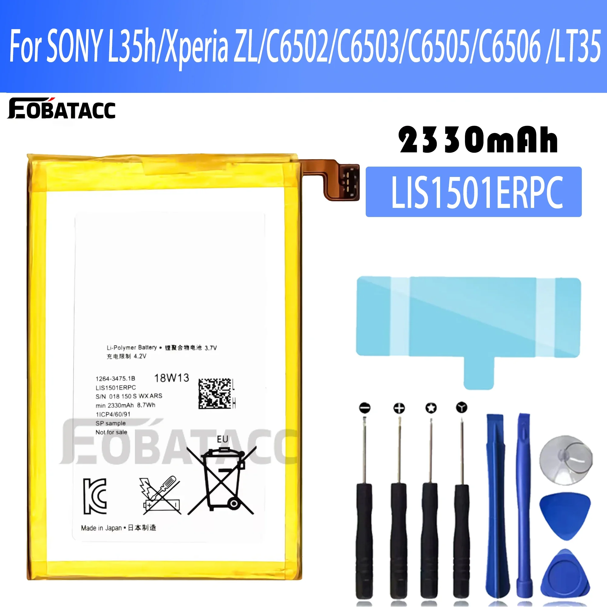 

100% New Original Battery LIS1501ERPC For Sony L35h Xperia ZL/C6502 C6503 C6505 C6506 /LT35 Battery + Free Tools