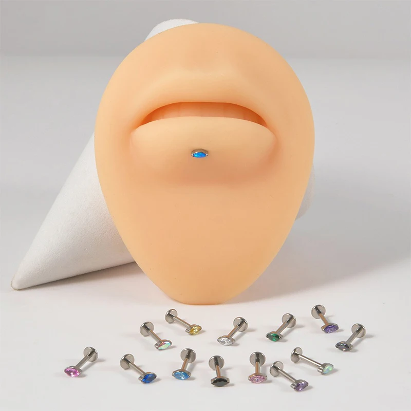 Brinco de cartilagem g23 de titânio, 2 peças, 16g, zircônia, olhos de cavalo coloridos, hélice, lóbulo, rook, labret, nariz, joia de piercing