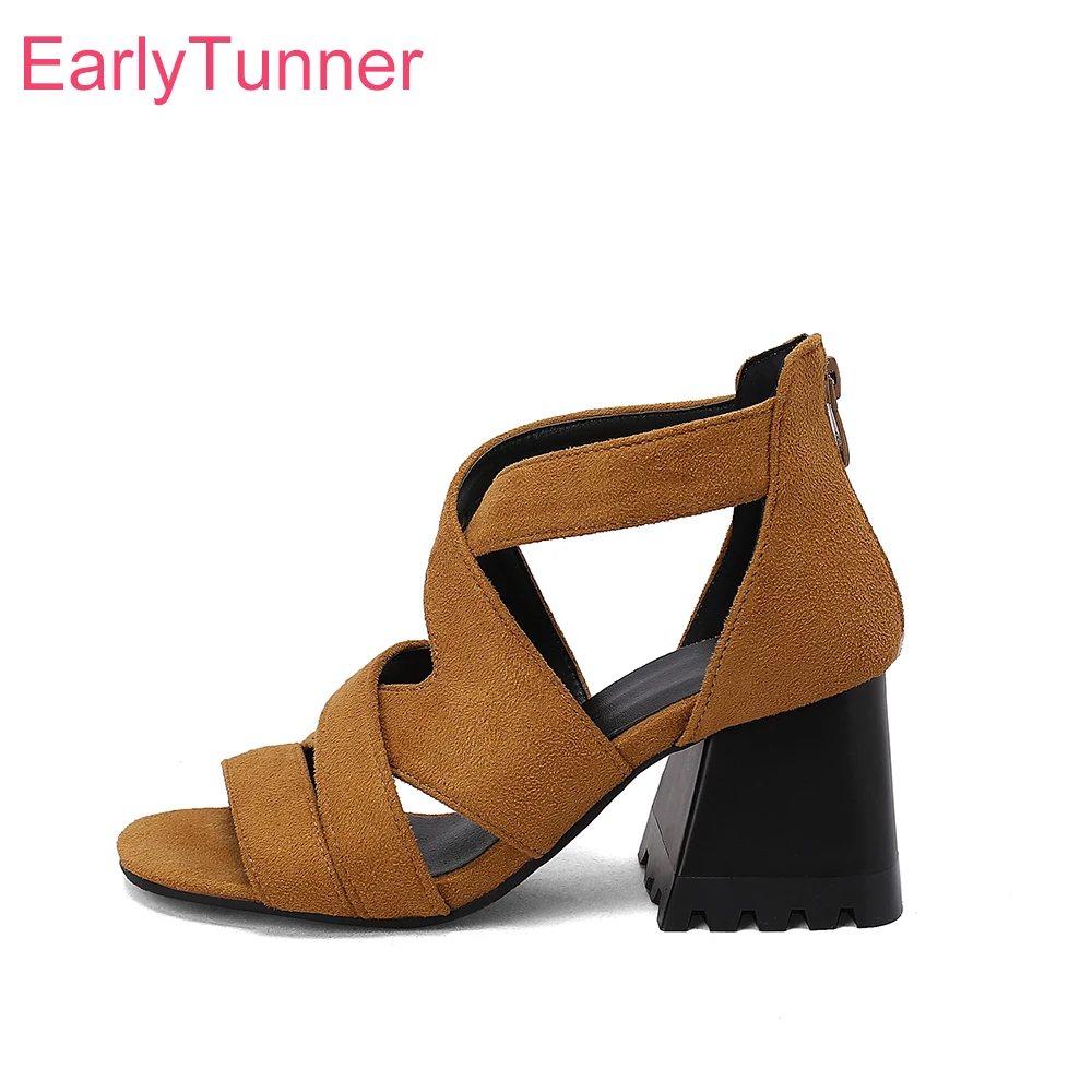 

New Summer Classic Brown Red Women Sandals Sexy Round Toe High Heels Office Lady Shoes Plus Big Small Size 12 32 43 45 48