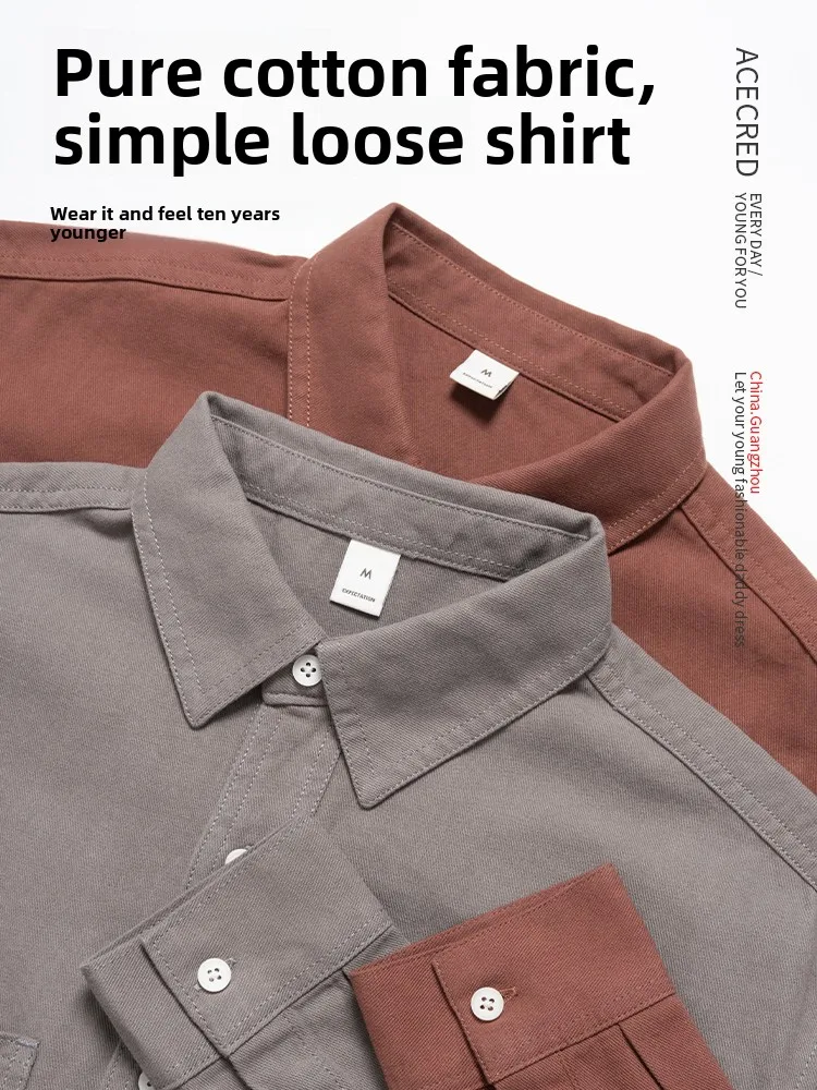 

Pure Cotton Long Sve irt Men's Loose Thi Sle Autumn Spring Seasonal Comfortable Casual Faionable andpa Clothing