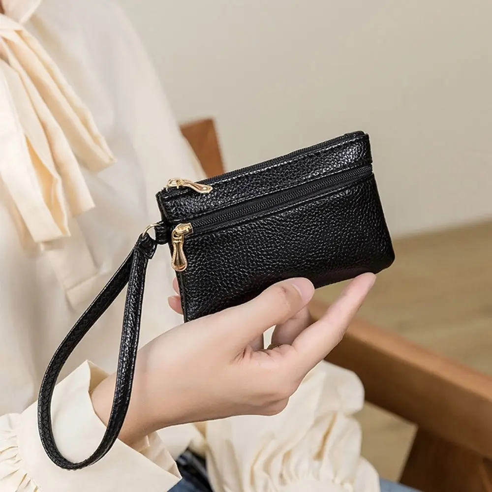 Portable Korean Style Lichee Pattern Zipper Coin Purse Solid Color PU Small Item Bag Coin Purse Wallet Men