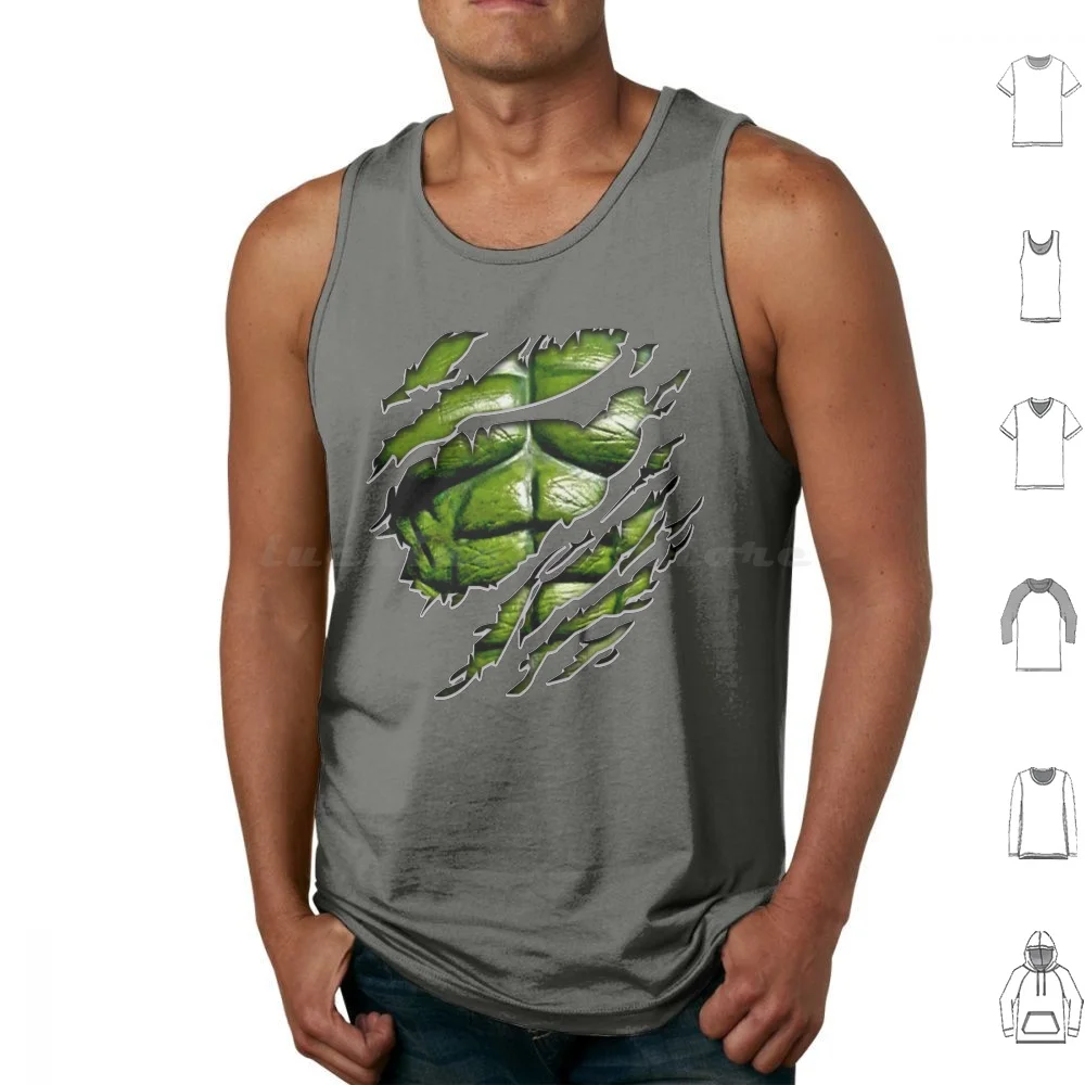 Green Muscle Chest In Purple Ripped Torn Tee Tank Tops Print Cotton Superheroes Superhero Torn Ripped Tattered Holey