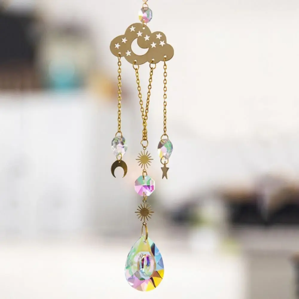 Fashion Rainbow Maker Sun Catcher Light Catching Home Garden Decor Crystal Wind Chimes Moon Star Cloud Crystal Pendant Outdoor