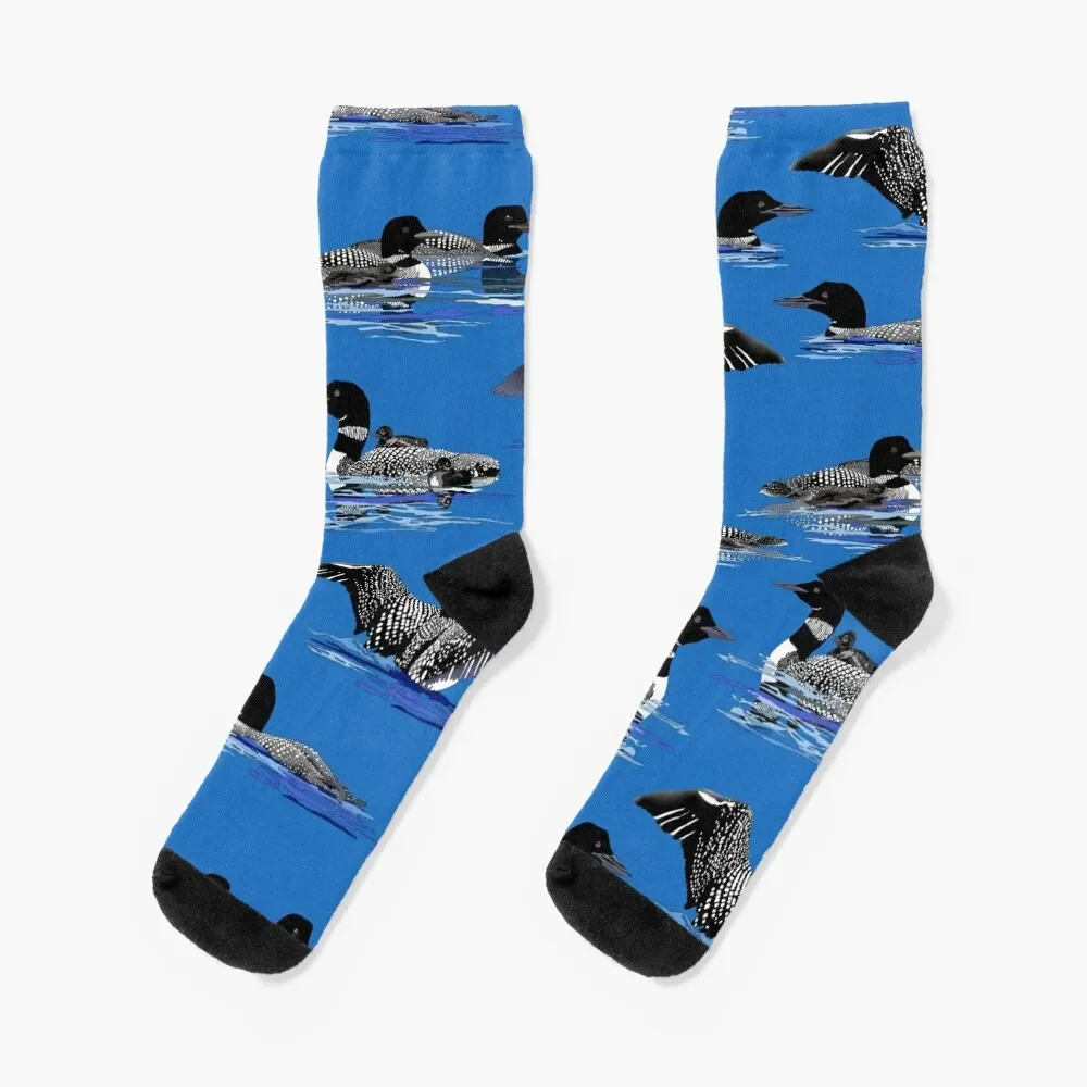 Many Loons on a Lake Socks christmas gifts christmass gift Climbing men cotton high quality Socks Men Women's