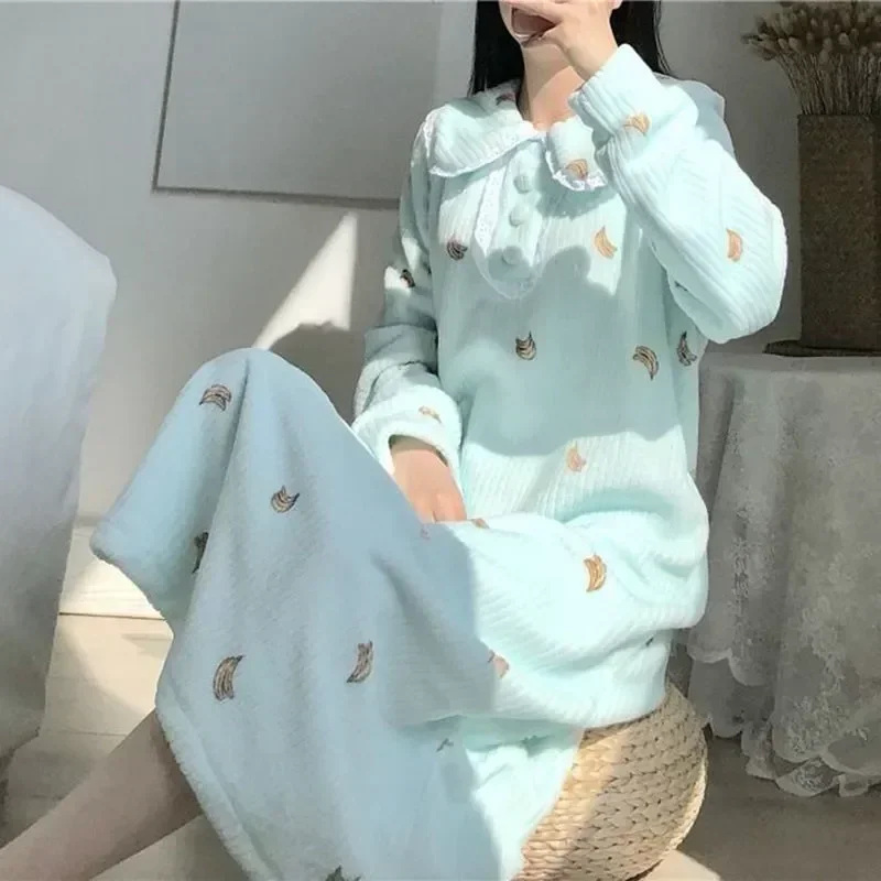 Pineapple In Home Sleepwear Piece New Pajamas Night Nightgown Fleece Dress Warm Women Nightwear Sleeve One Winter 2023 Lace Long