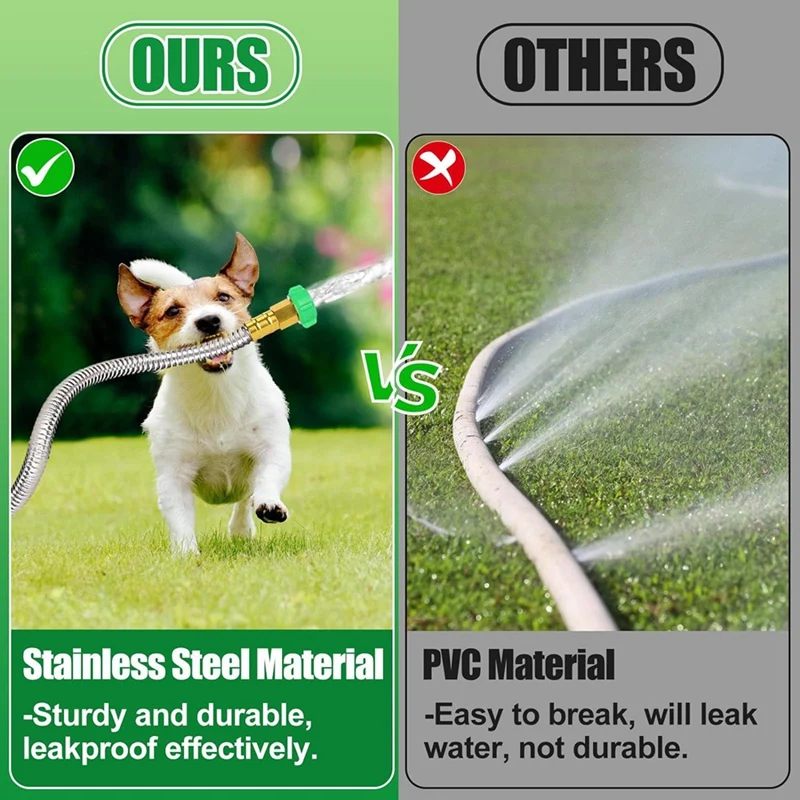 Short Garden Hose, Metal Leakproof Leader Hose, 304 Stainless Steel Flexible Hose For Outdoor Garden Watering Easy Install 3Ft