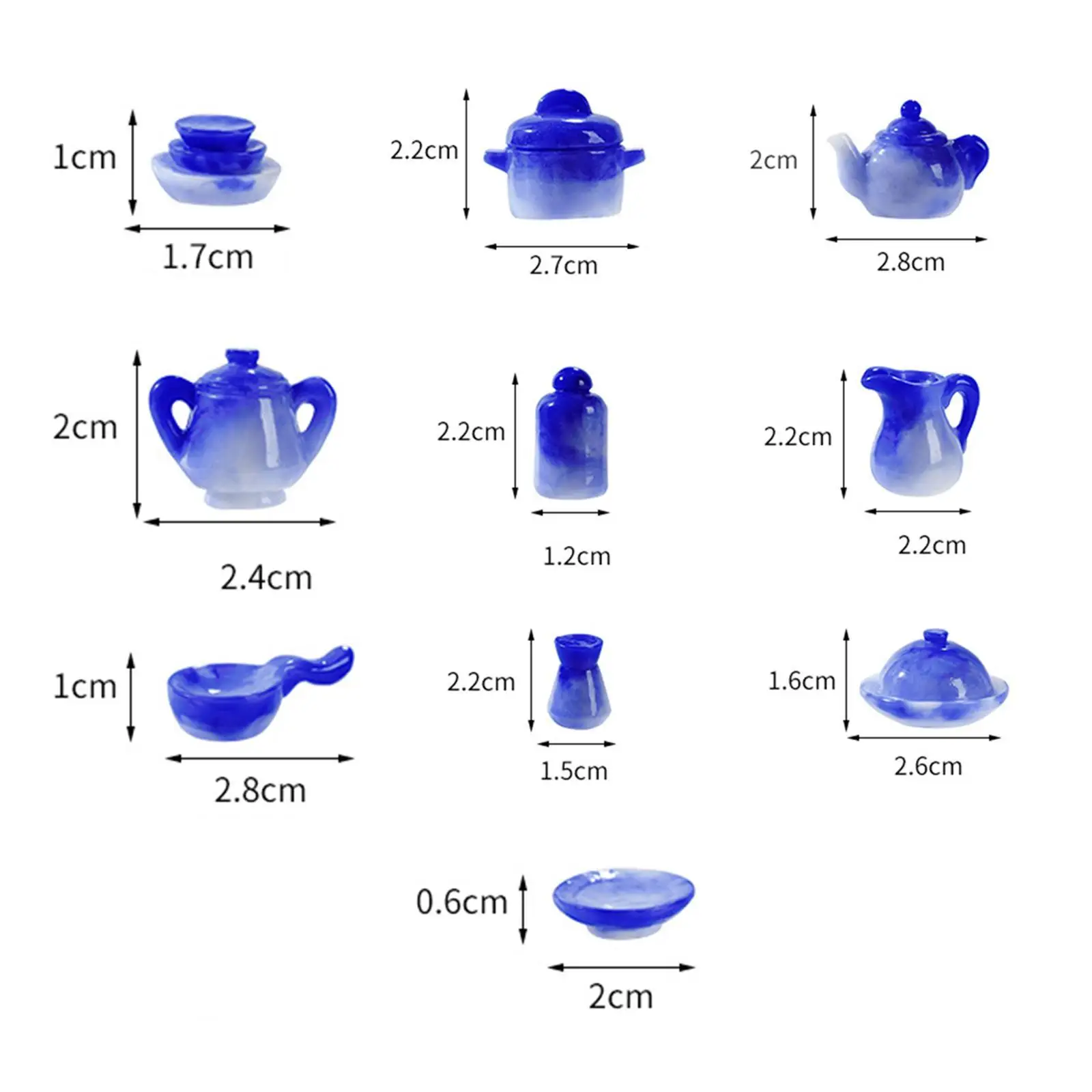 10x 1/12 Puppenhaus Tee-Set Puppenhaus Küchenzubehör Ornamente Teekanne Tasse Teller Küchengeschirr für Zuhause Puppenhaus Dekor