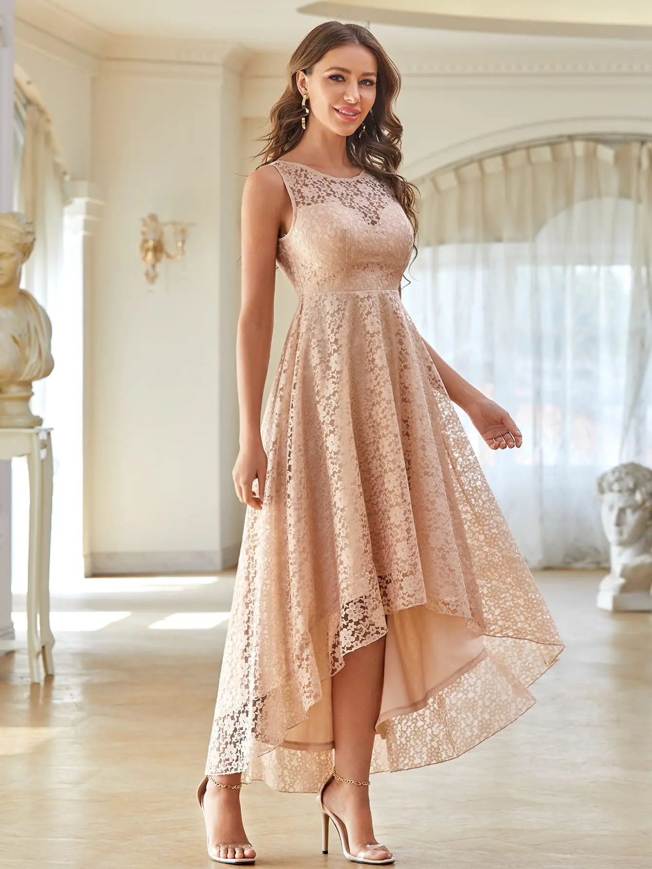 Unithorse Round neck lace tight bridesmaid dress elegant evening gown