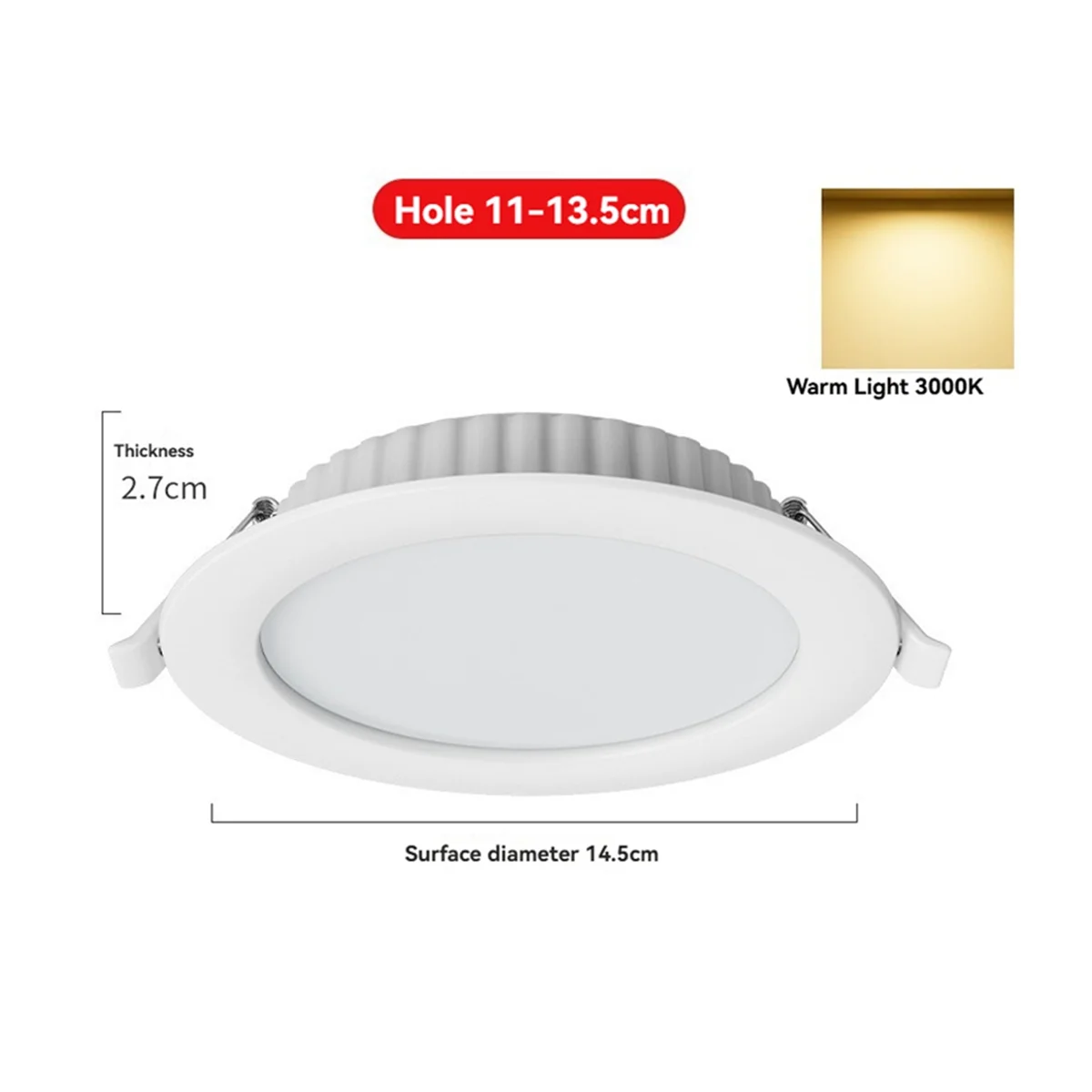 A72P 6PCS 12W LED Downlight Recessed Round Ceiling Spotlight for Indoor Bedroom Home Decorative Lighting Warm Light