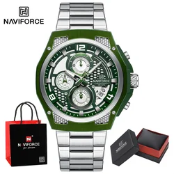 NAVIFORCE Business Watches for Men Fashion Stainless Steel Quartz Chronograph Waterproof WristWatch Male In Luxury Package Gifts