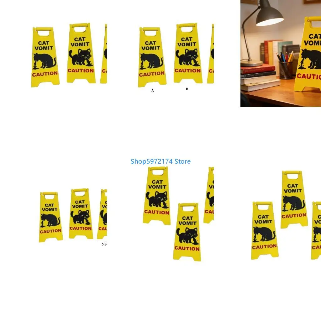 Y3NB 3Pcs Funny Cats Vomit Caution Signs Humorous Double-Sided Printing Desk Decors Gag Gift for Pet Owners & Cats Lover
