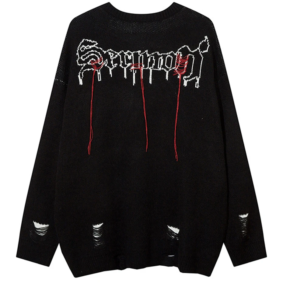 Mens Streetwear Sweater High Street Skulls Embroidery Oversize Knitted Pullover Y2K Casual Jumper Autumn Winter Unisex Sweaters