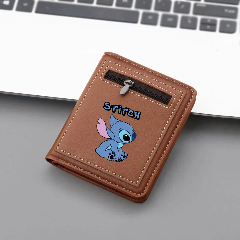 Cartera corta Disney Lilo & Stitch, monedero de cuero con cremallera de Anime Stitch para mujer, tarjeteros con ranura para múltiples tarjetas,