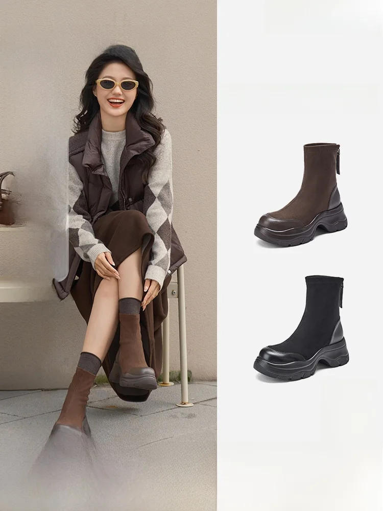 

Зимние ботинки Hotwind, женские ботинки Thi Bot, эластичные ботинки ort, ботинки увеличенной высоты, повседневные ботинки с круглым носком и застежкой-молнией