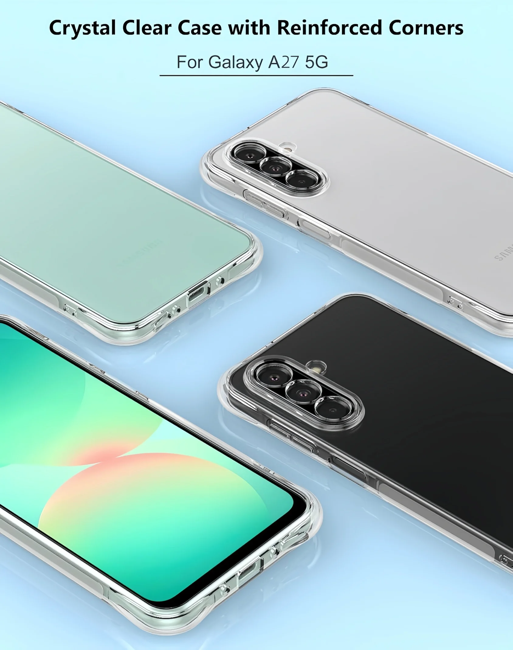 Transparent Case for Samsung Galaxy A27 Screen Protector Tempered Glass, Clear Case Reinforced Corner Shockproof TPU Cover-Clear
