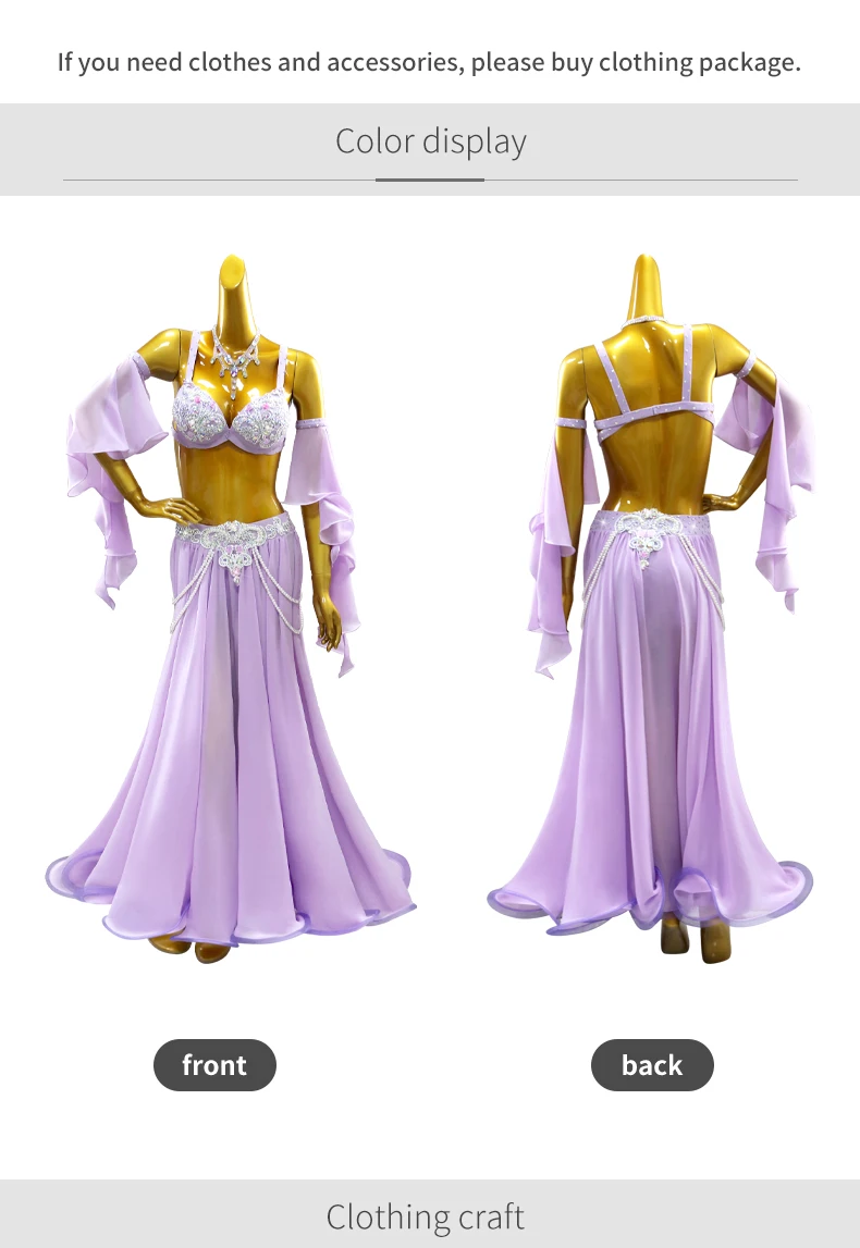 Bauchtanzrock Übungskleidung Orientalisches Kostüm Damen-Abendkleid Mädchen-Auftrittsanzug Langer Anzug Bühnen-Bauchtanzkleidung – Detail 5