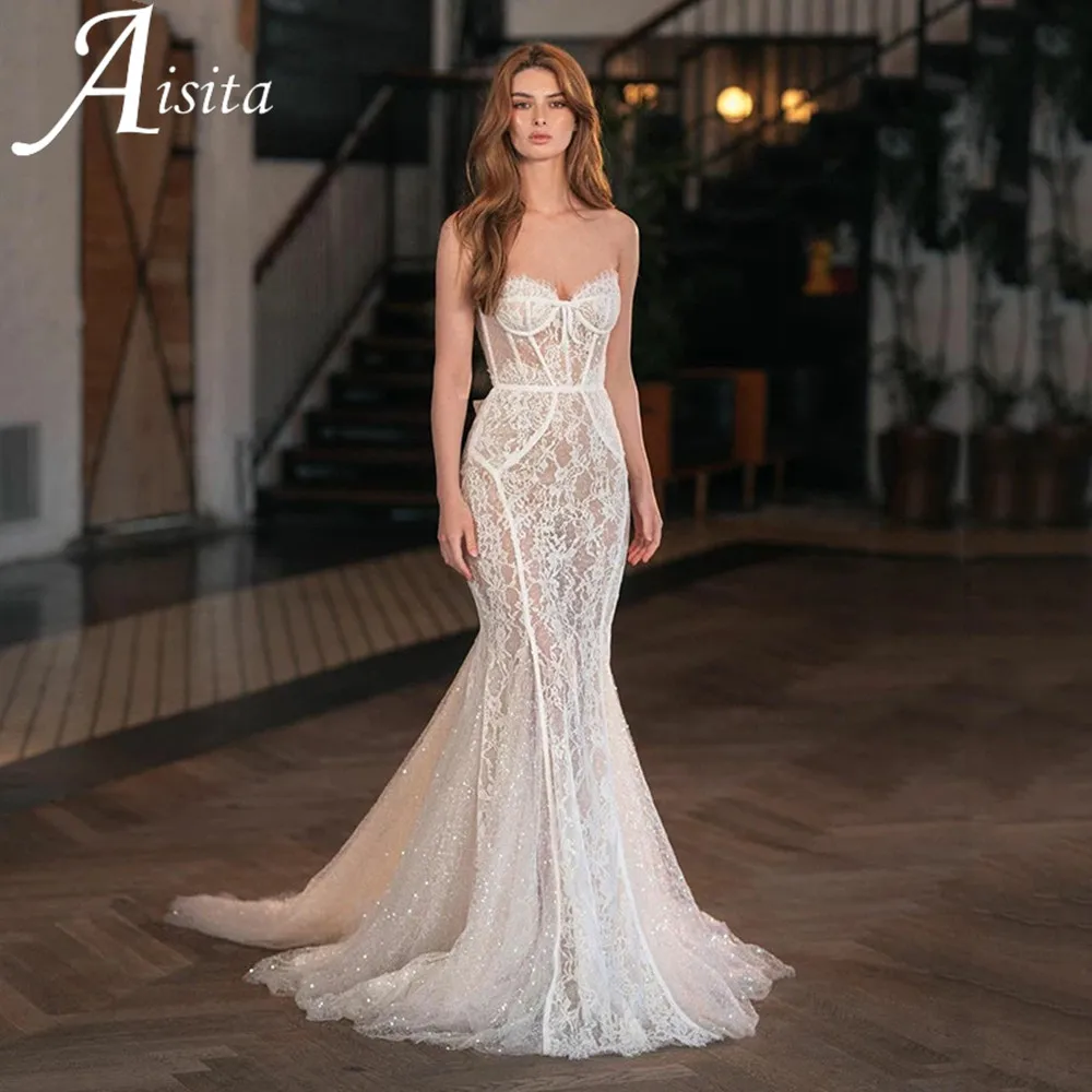 

Delicate Sweetheart Mermaid Wedding Dress Sleeveless Lace Appliques Bridal Gown Backless customized Sexy Vestidos De Novia