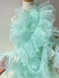 Lake blue 11cm wide pleated curling lotus leaf edge organza lace edge clothing fabric skirt lace accessories