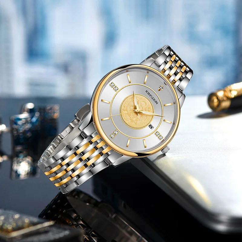 Nova marca relógio falso relógio mecânico masculino calendário de negócios luminoso cortar fundo transparente relógio de quartzo à prova dwaterproof água