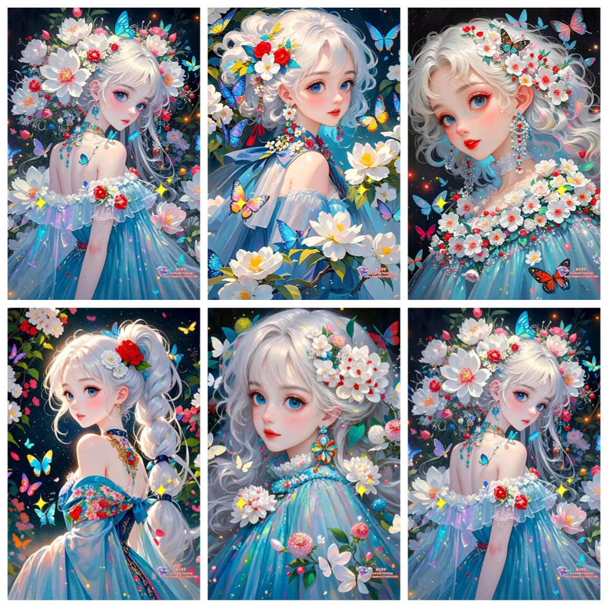Japanisches Cartoon-Mädchen Diamant-Malerei-Set Quadratische Runde Diamanten 5D DIY Blumen-Schmetterling-Mosaik Handgemachtes Kunstgeschenk Heimdekoration