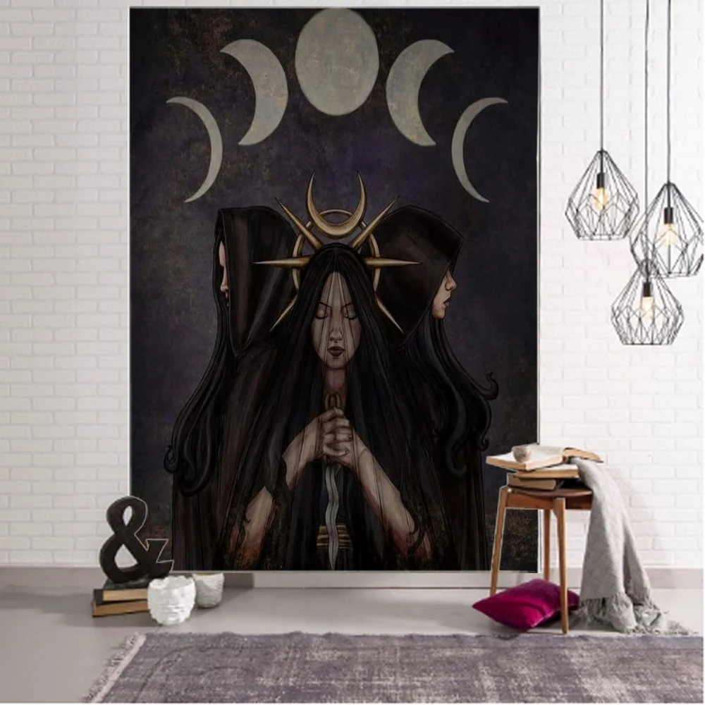 Fantasy Moon Goddess Background Decorative Tapestry Datura Bohemian Hippie Wall Decorative Tapestry Home Background Decorative