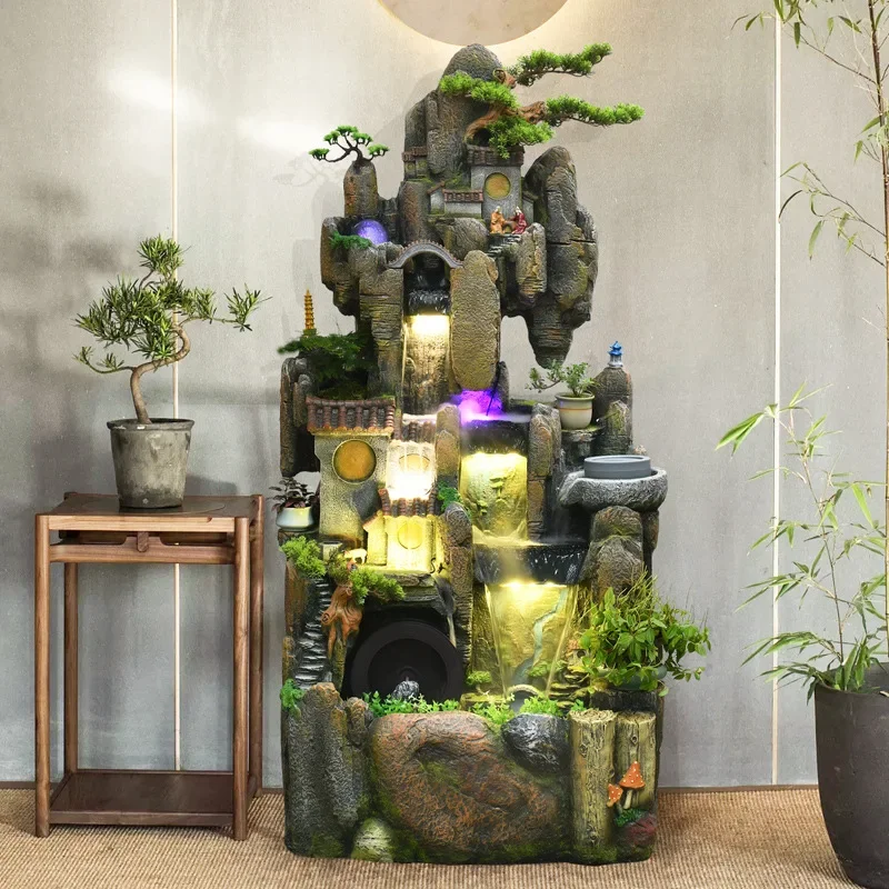 Alpine flowing water fountain circulating water landing rockery ornament living room company fortune feng shui humidifier