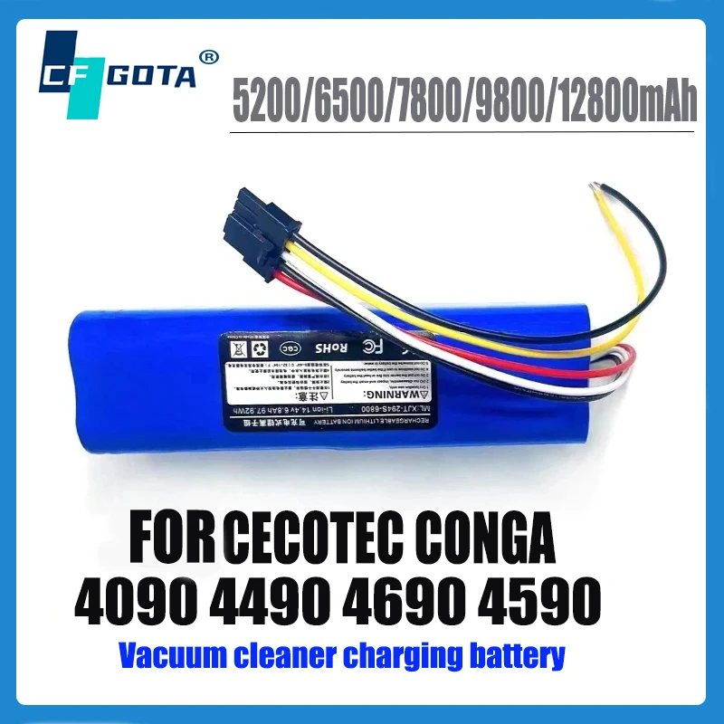 Batterie pour aspirateur robot, Batteries pour CECOTEC CONGA, 100% mAh, 12800mAh, 4090, 4490, 4690, 4590, 14.4V, 18650, 4S2P, Nouveau