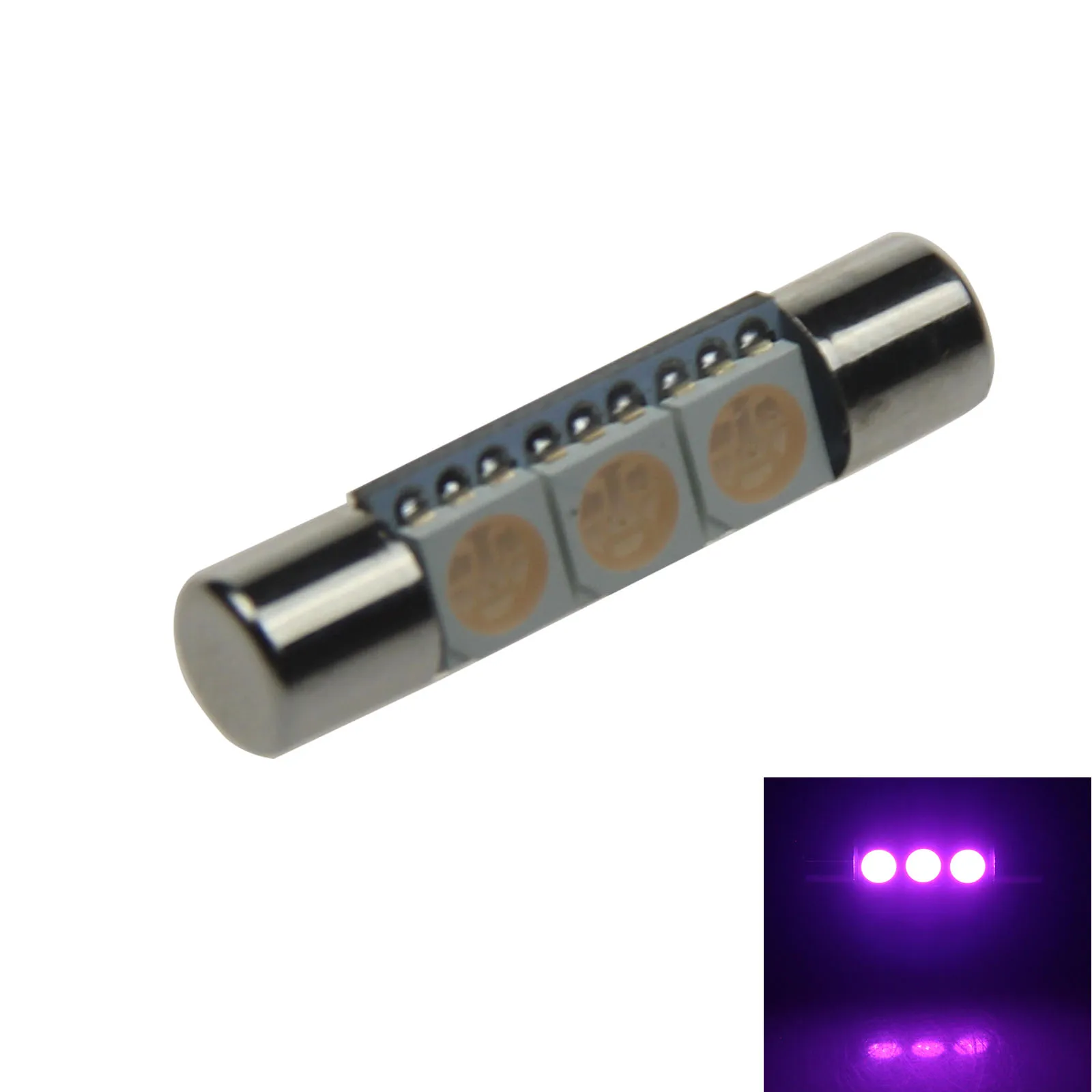 1x Pink Car T6.3 Fuse Light Interior Blub 29MM 3 Emitters 5050 SMD LED 6614 6614F Z21208