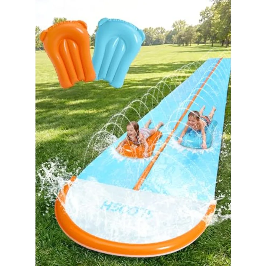 

Водная горка 32,5 фута с 2 надувными досками, двухполосная, для газона, с разбрызгивателем, длинная, синяя, для взрослых, для заднего двора, летняя