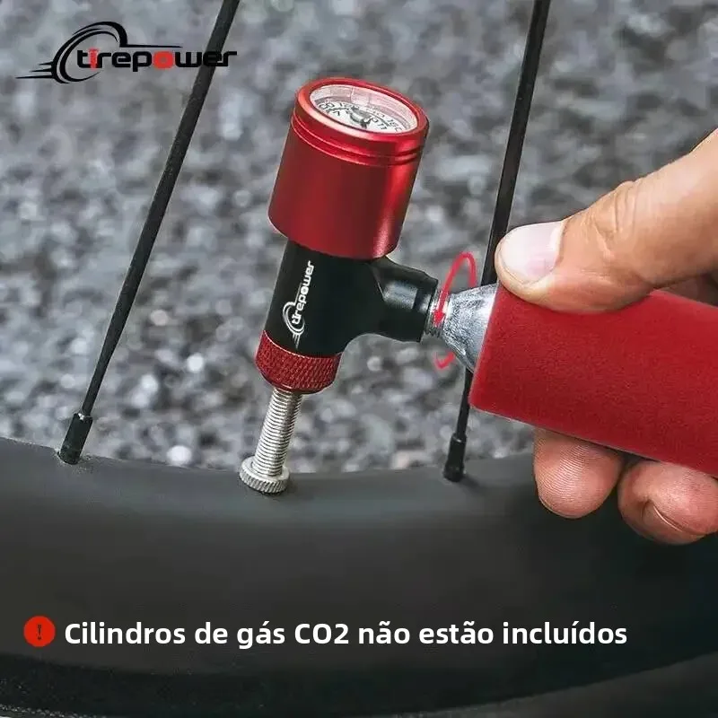 Inflador Portátil Mini de Cartucho de CO2 Ctrepower com Manômetro Transparente para Bicicletas MTB e de Estrada, Válvulas Schrader e Presta, Bomba de CO2 em Liga de Alumínio