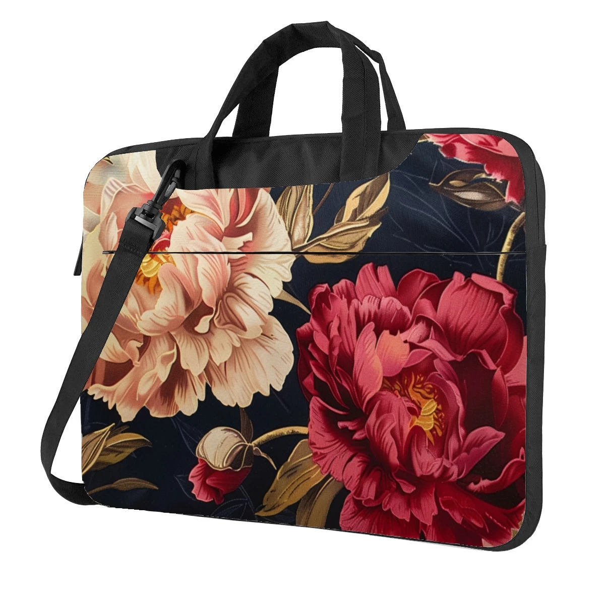 Floral design peony flowers laptop bag printed pattern fashion briefcase ultra-thin portable shoulder laptop bag 13 14 15.6in