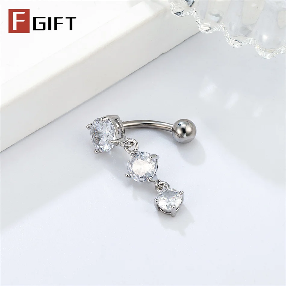 Long Tassel Zircons Reverse Belly Button Rings for Women
