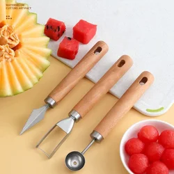 1set Watermelon Scoop Carved Knife Creative Spoon Stainless Steel Melon Cutter Fruit Slicer Fruits Platter Kitchen Gadgets