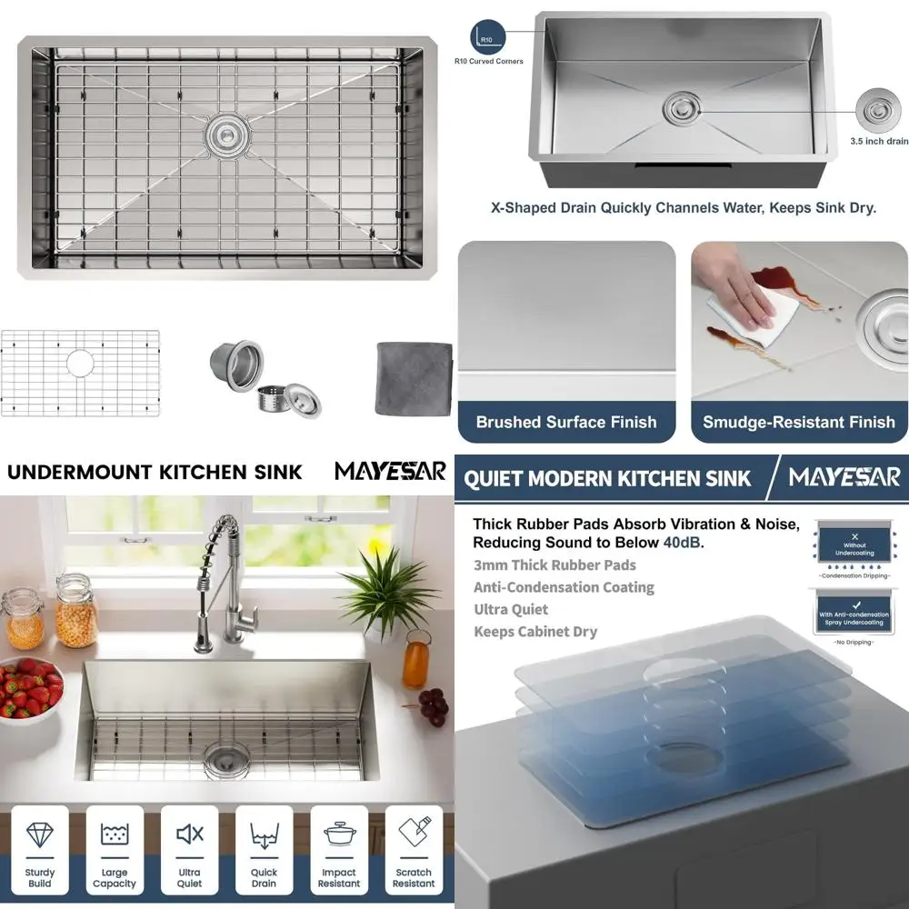 

Stainless Steel 32 Inch Single Bowl Kitchen Sink - 19 Wide, 16 Gauge, 9 Deep, Handmade, Brushed Finish Undermount Sink