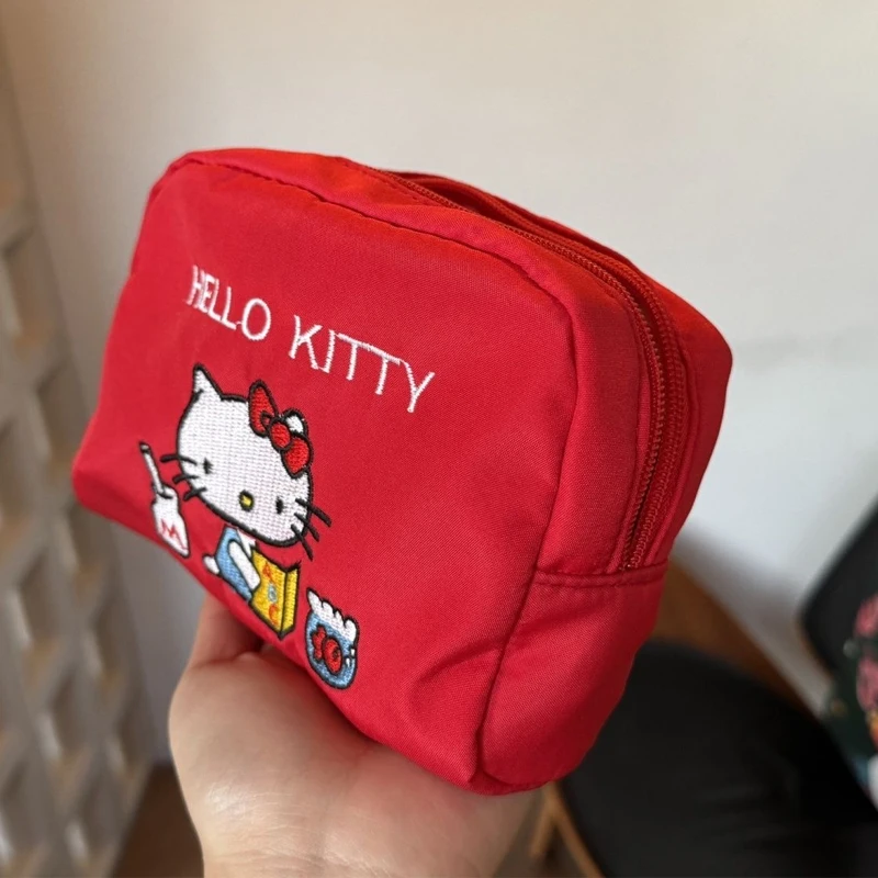 Bolsa de almacenamiento de gato para lectura de libros rojos Vintage, bolsa de maquillaje con bonito encanto japonés de dibujos animados, Mini bolsa decorativa, regalo de cumpleaños