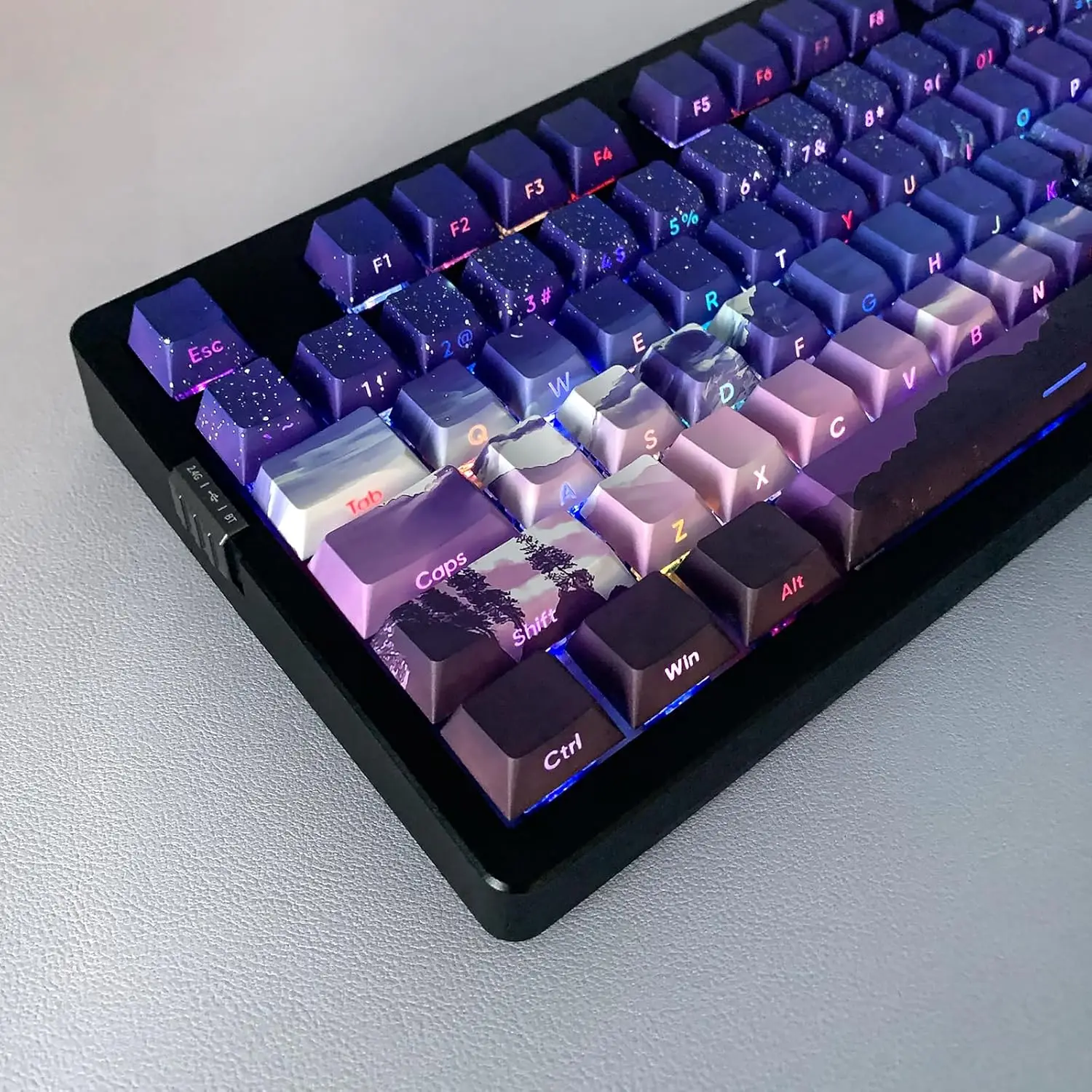 PBT Keycaps Side-Printed Keycap Set Double Shot Shine Through Custom Keycap 126 Keys Cherry Profile Gradient Purple Dawn Themed