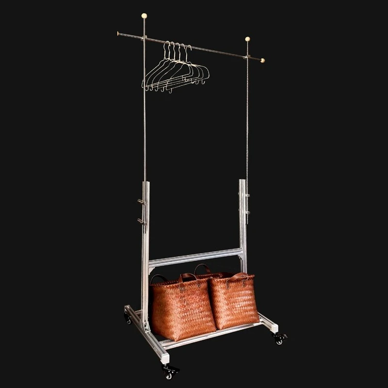 Simple clothing store display rack Aluminum profile with wheel hanger Floor-to-ceiling hanger rod