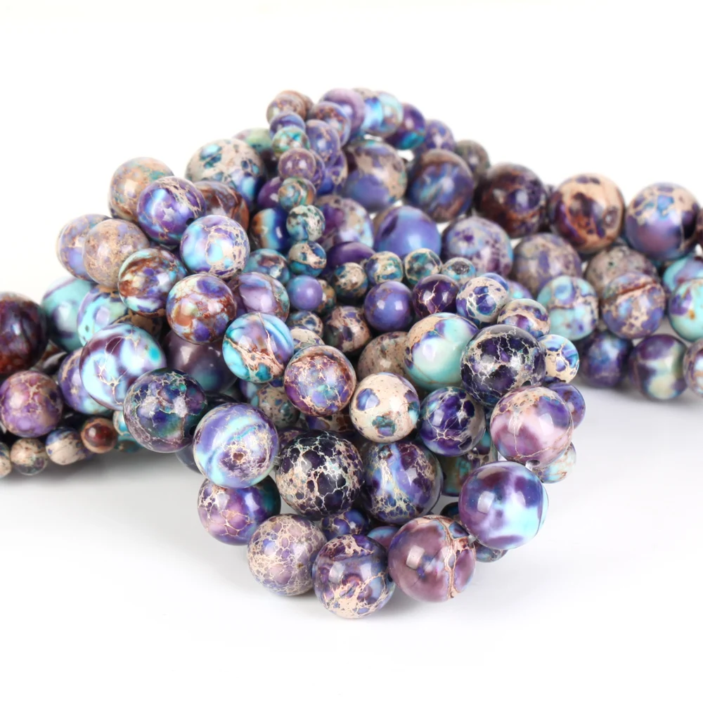 4mm-12mm Natural Purple Blue Sea Sediment Jasper Round Beads for Jewelry Making Diy Bracelets Necklace 15\
