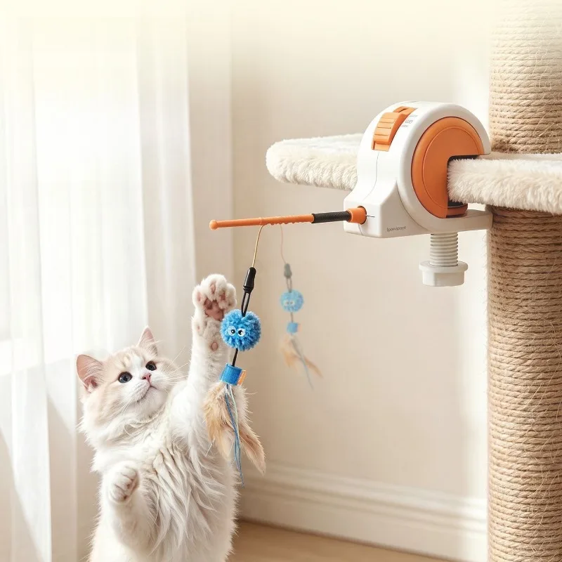 Automatic Cats Teasing Stick Indoor Hanging Retractive Animal Toy Electric Adjustable Cat Toys Removable Interactive Pet Toys