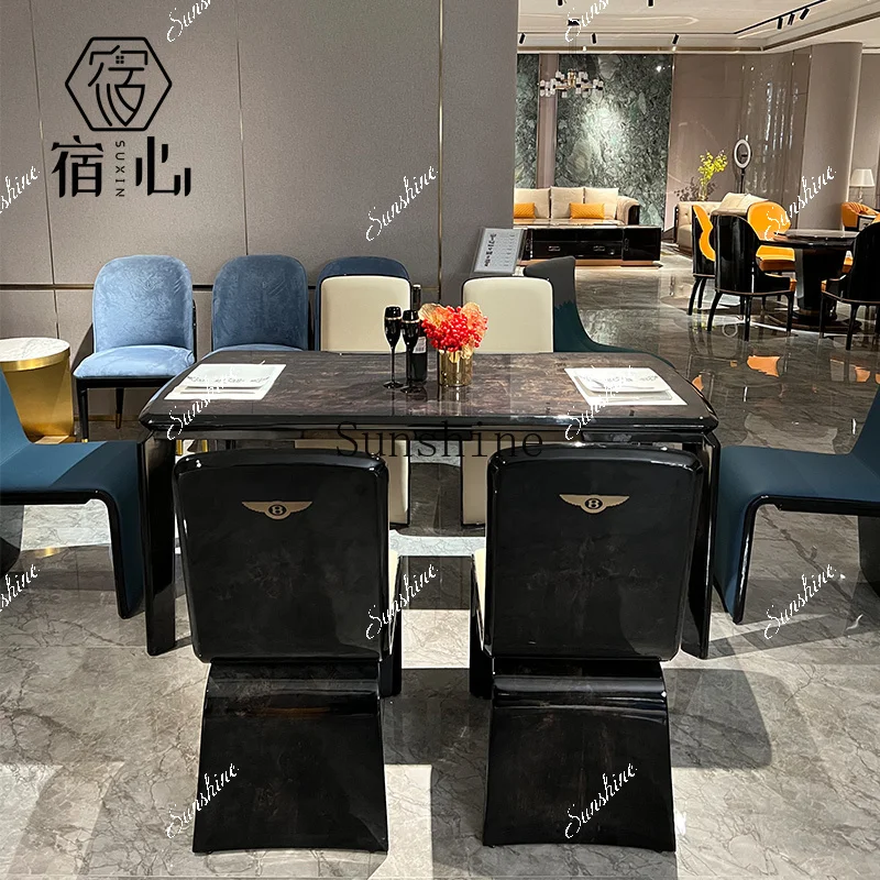 

Light luxury dining table and chair combination high-end villa restaurant solid wood paint dining table simple TF