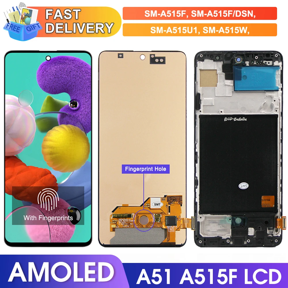 A51 Screen Replacement for Samsung Galaxy A51 A515 A515F A515F/DS Lcd Display Touch Screen with Frame Digitizer Assembly Parts