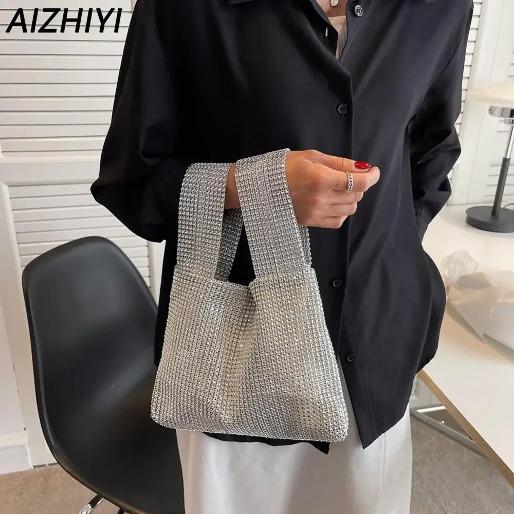 Luxury Evening Bag for Women Small Tote Crystal Bling Clutch Top Handle Bag New Fashion Glitter Lady Dinner Party Purse Handbags